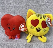2 TY Beanie Baby - The Emoji Movie - CAT HEART EYE & Heart 6" plushies w/ tags