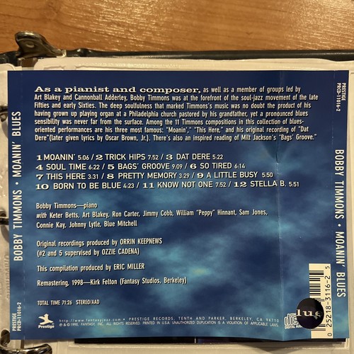 BOBBY TIMMONS - MOANIN' BLUES PROMO CD (*SLEEVE PACKAGE) - Picture 3 of 5