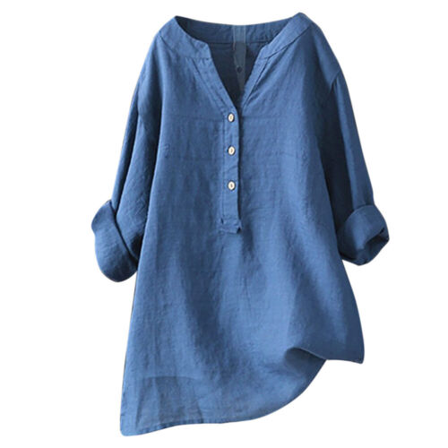 Plus Size Womens Summer Casual Loose Shirt Ladies Cotton Linen Tops Baggy Blouse - Picture 22 of 23