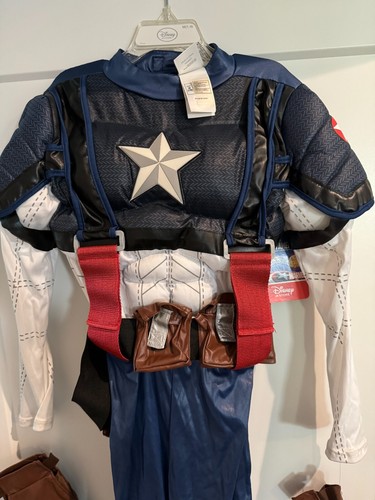 Disney Store Captain America Muscle Deluxe Costume Child Small 7 8 Avengers New - Picture 3 of 24