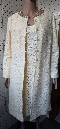 Vintage 50s ALICE EDWARDS Lace Suit Dress Cardigan Cotton Bust-36 Hips-38 Size14 - Picture 1 of 22