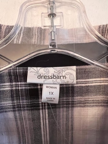 New Dressbarn Women's Black and White Plaid Flannel Shirt Long Sleeved Size 1W - Picture 2 of 7