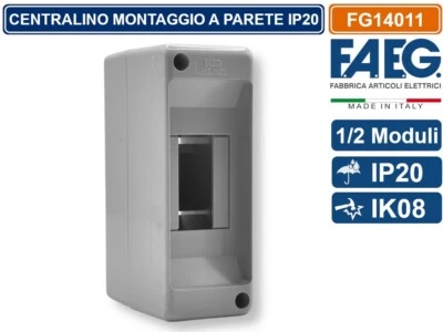FAEG CENTRALINO DA PARETE 1/2 MODULI GUIDA DIN INCORPORATA IP20 130X45X85MM