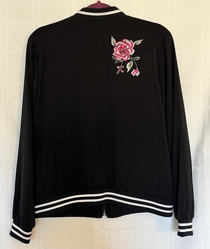 Susan Gravers Jacket Satin Bomber Womens Size Medium Embroidered Flowers  - Picture 5 of 8