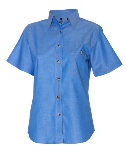 Ladies Womens Chambray Blouse Shirts Business Long Short Sleeve Cotton Office - Picture 17 of 18