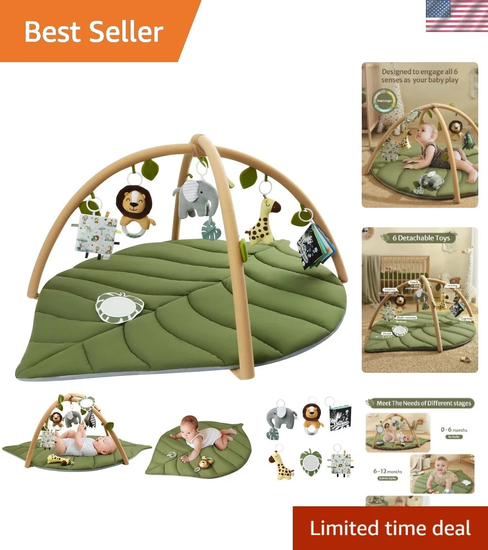 Baby Play Gym & Activity Mat, Oversize Leaf Shaped Baby Play Mat w 6 Detachab...