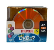 MAXELL COLOR DVD-R 10 PACK 4.7GB 120 MIN BRAND NEW FACTORY SEALED FREE SHIPPING