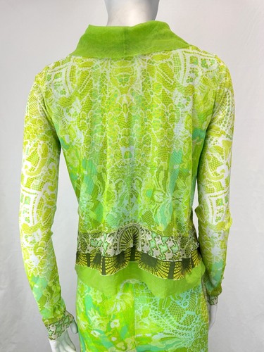 Blusa Cárdigan FUZZI Verde Multi Patrón Volantes Abiertos XS Italia Malla Corbata Cintura - Imagen 10 de 13