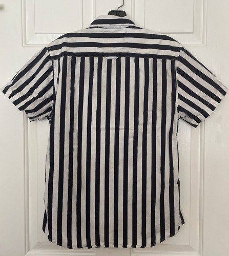 Denim & Flower Ricky Singh Shirt Mens S White/Black Vertical Stripe Short Sleeve - Picture 2 of 3
