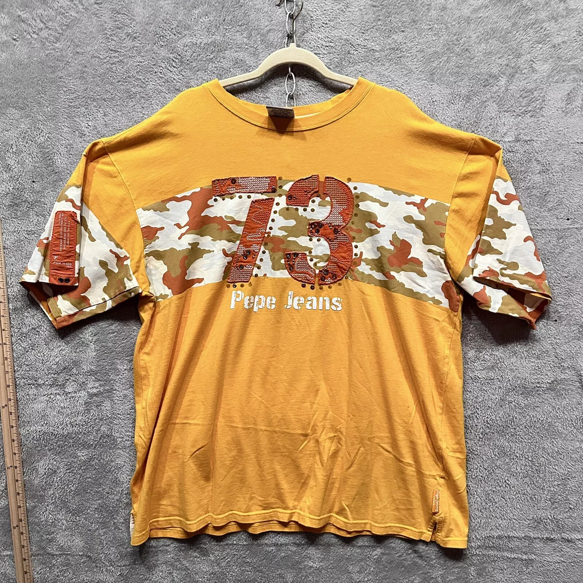 Pepe Jeans London 73 Shirt Men 3XL Yellow Camo T Shirt Vintage 90s y2K Stoned