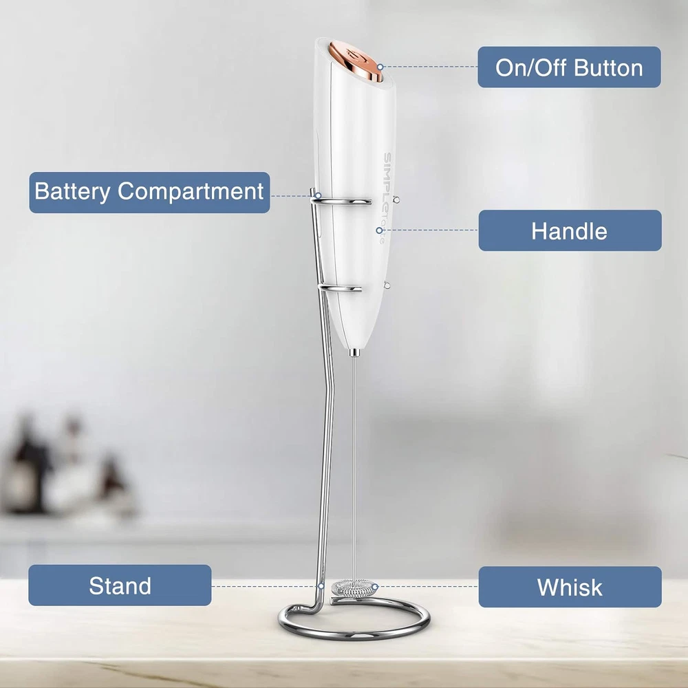 Milk Frother Handheld Battery Operated Electric Foam Maker, Drink Mixer with Sta