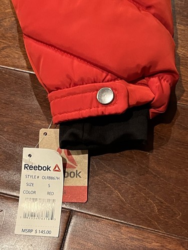Reebok Outerwear Rojo Negro Logo Para Mujer Pequeño Bolsillo con Cremallera Sudadera con Capucha Chaqueta acolchada - Imagen 8 de 16