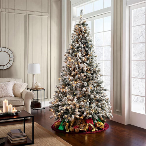 7.5ft Artificial Pre-lit Christmas Tree Snow White Flocked Hinged Bushy Xmas - Picture 8 of 12