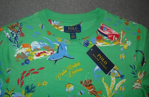 NWT Boy's Polo Ralph Lauren "Swimming Bears"  T- Shirt Size L Color Green $50 - Picture 3 of 7