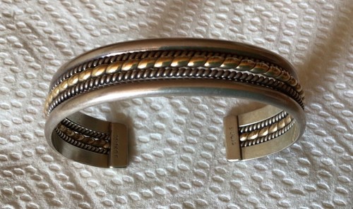 Native American Navajo Sterling Silver & GF Rope Cuff Bracelet, 28.8g - Picture 2 of 13