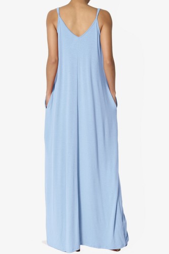 TheMogan Casual V-Neck Soft Jersey Cami Long Maxi Dress With Pocket SUMMER BEACH - Picture 169 of 227