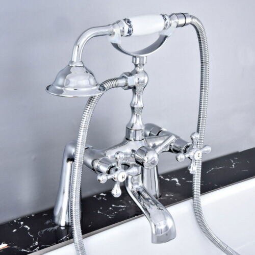 Silver Chrome Deck Mounted Bath Tub Faucet Bathtub Filler Tap Hand Shower 2tf768