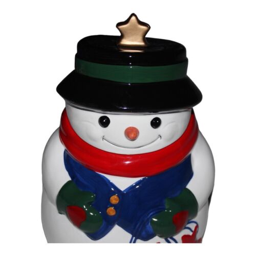 Christmas Holiday Cookie Jar Snowman Allure 1998 Hand Painted Ceramic Vintage - Picture 2 of 13