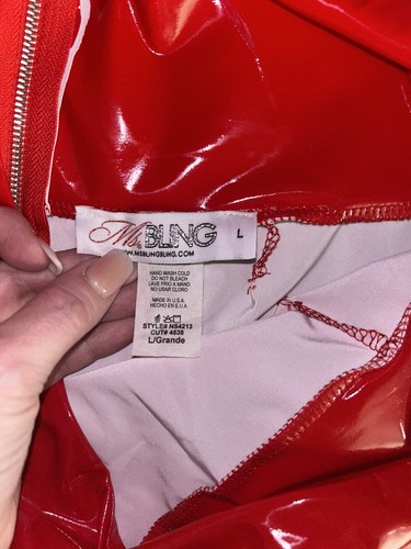 Ms.Bling Red Hi Waisted Knee Length Polyester Pencil Skirt Size Large - Picture 7 of 9