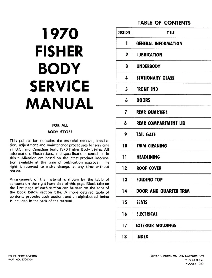 1970 Fisher Body Service Manual - Image 2 of 3