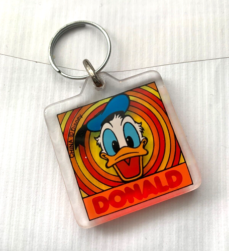 Vintage Walt Disney World Donald Duck  Clear  Square Key Chain