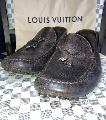 Authen Louis Vuitton Brown Leather Drivers Logo Bow Slip On Loafers Size 8.5 M. - Picture 3 of 14