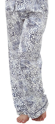 Ladies Womens Navy Blue Animal Print Silky Satin Pyjama Set - SIZE 10/12 - Picture 3 of 4