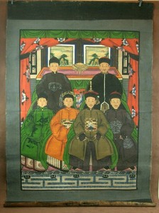 2/ BELLE PEINTURE DU XIXe PORTRAIT DE DIGNITAIRES CHINOIS CHINE HUILE SUR TOILE
