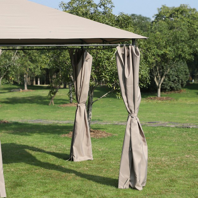 Khaki for sale online Outsunny US84C-1160131 10/' x 13/' Outdoor Patio Gazebo Pavilion Canopy Tent with Curtains