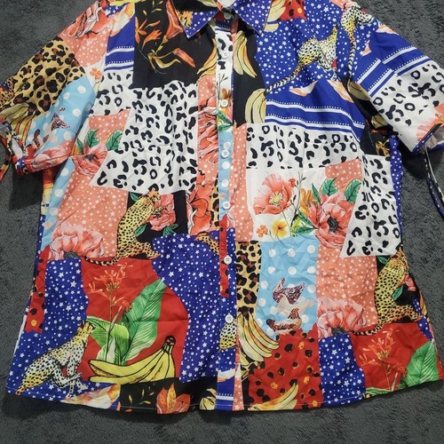 Shein Curve Women's Size 2XL Short Sleeve Beach Shirt Cruise Floral Animal Print - Picture 3 of 8