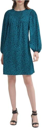 Dkny Womens Smocked Floral Long Sleeve Round Neck Short Evening Shift Dress SZ 2 - Picture 4 of 5