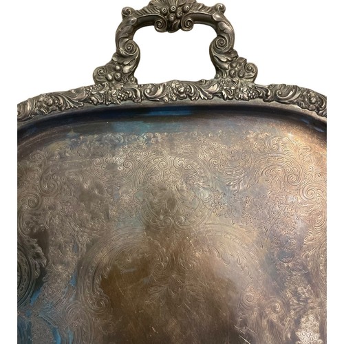 Vintage verziertes Wilcox International Silber Serviertablett geätzt mit Griffen Fuß - Bild 3 von 10