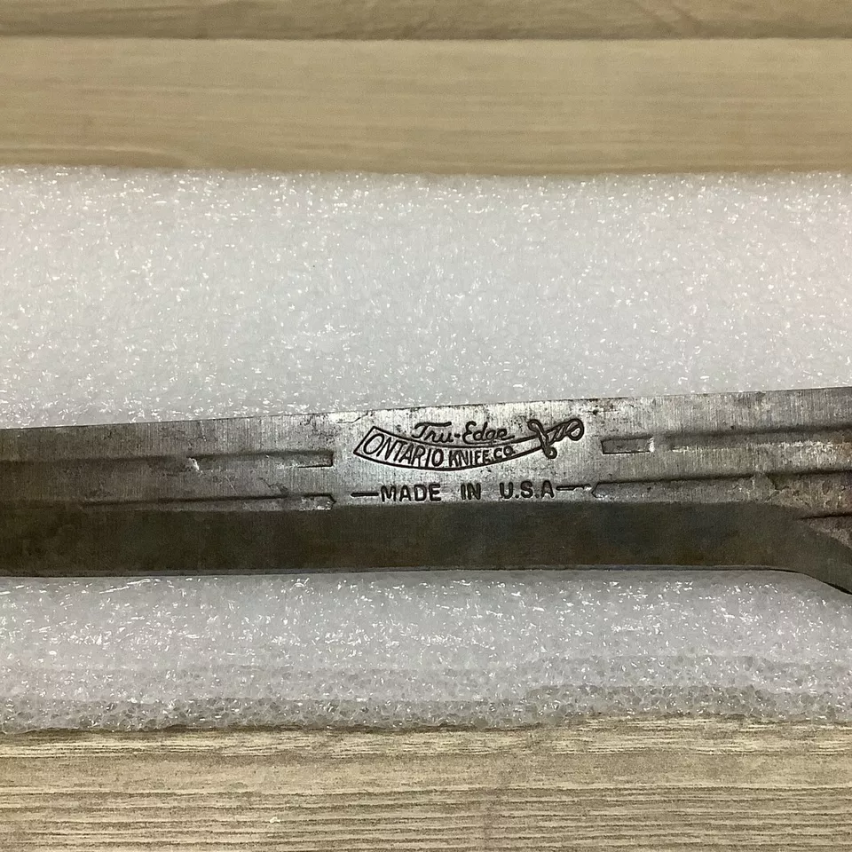 Antiguo cuchillo de carnicero Hickory Tru Edge hecho en EE. UU. Ontario Knife Co. hoja de 6 pulgadas Foto 3 de 4