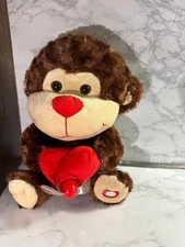 Sound N Light Monkey Plush Stuffed Animal Heart Sing Propeller Message 11" WORKS