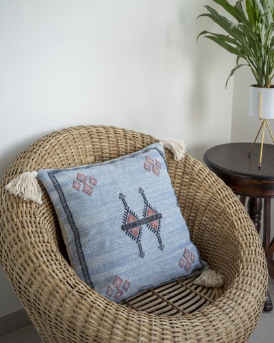 Moroccan Style Cotton Cushion Cover 20x20” | Boho Throw Pillow Cover with Tassel - Picture 3 of 5