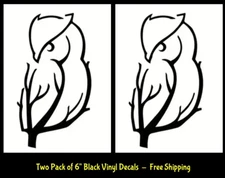 Owl Branch Tree Two 6" Black Vinyl Decal Car Truck Windows laptop notebook