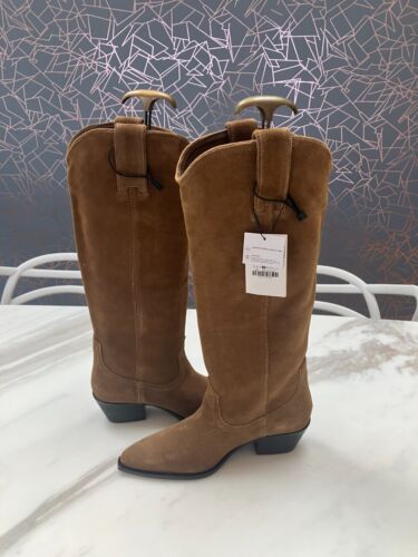 BNWT ZARA Sand Brown Split Suede Cowboy Boots Size 5/38 - Picture 5 of 10