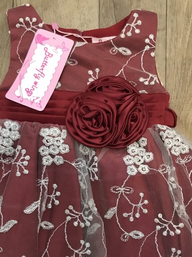 Vestido de Ocasión Niñas Rojo Blanco Floral Bordado Acampanado Sin Mangas 3-6m A22 - Imagen 2 de 9