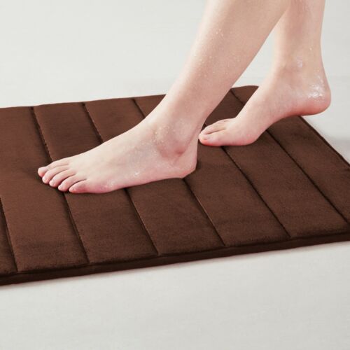 Striped Design Embossed Solid Color Memory Foam Soft Bathroom Rug - Picture 10 of 52
