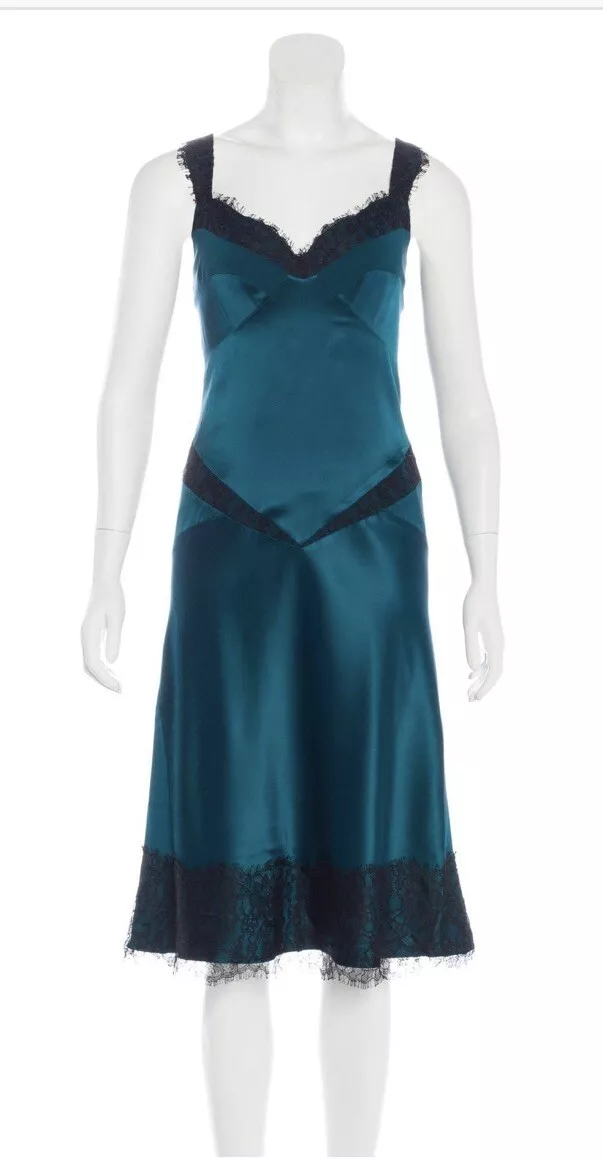 Diane von Furstenberg Maire peacock blue silk dress with lace trim DVF 2