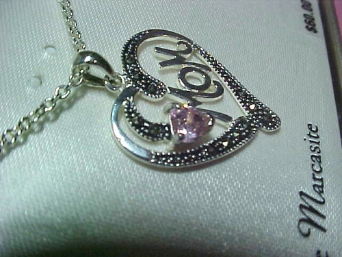 SILVER LUXURIES Mom Necklace Heart Pendant Marcasite & Pink Cubic Zirconia - Bild 2 von 11
