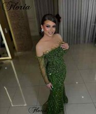 New Green Beaded Evening Dresses Mermaid Strapless Off Shoulder Prom Party Dress