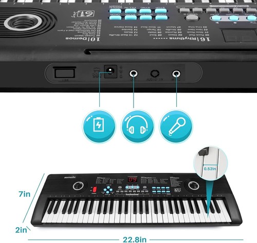 61 Key Electric Digital Piano Kids Beginner Player +Mic Portable Music Keyboard - Picture 7 of 18