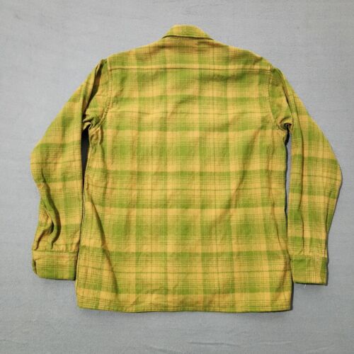Vintage 60s Woolrich Herren kariertes Hemd mit Knöpfen Größe M senfgelb grün - Bild 6 von 7