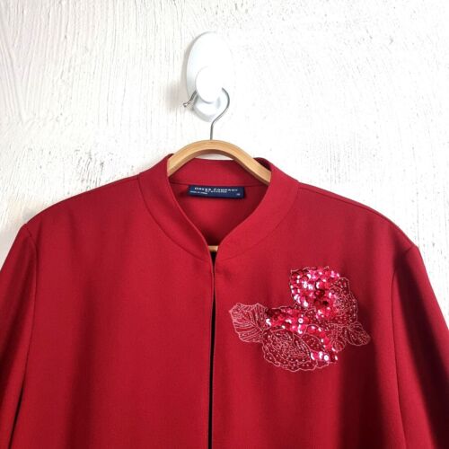 New DRESS COMPANY BY STITCHES Womens Jacket Size 16 Red Lightweight Sequins - Picture 4 of 12