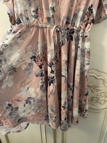 St Frock Tie Waist Floral Short Dress Short Sleeve Exposed Zip Pink Sz 14 BNWOT - Picture 6 of 9