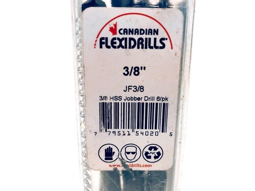 (6 Pack) Canadian Flexidrills 3/8" HSS Jobber Drill Bit JF3/8 - Picture 9 of 9