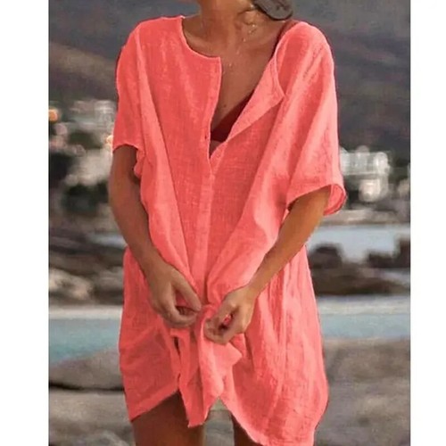 Strand Badeanzug Überzieher Damen Baumwolle Überwurf Bademode Freizeit kurz - Bild 28 von 32