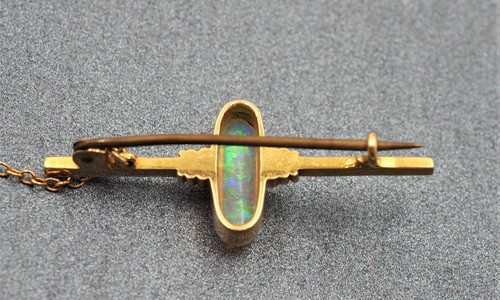 18ct Yellow Gold Crystal Opal Brooch with Safety Chain - 第 5/12 張圖片