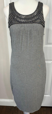 Mossimo Dress Womens Gray Midi Sheath Stretch Embellished Key Hole Lined XXL NEW